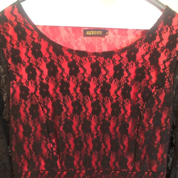 Beautiful Red Dress overlayed with Black Lace - Picture 4 of 4
